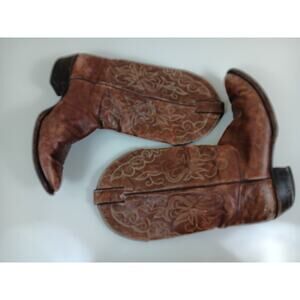 (9) Justin Western Cowboy Boots Mens Size 9.5E Rodeo Leather Brown Style 1651